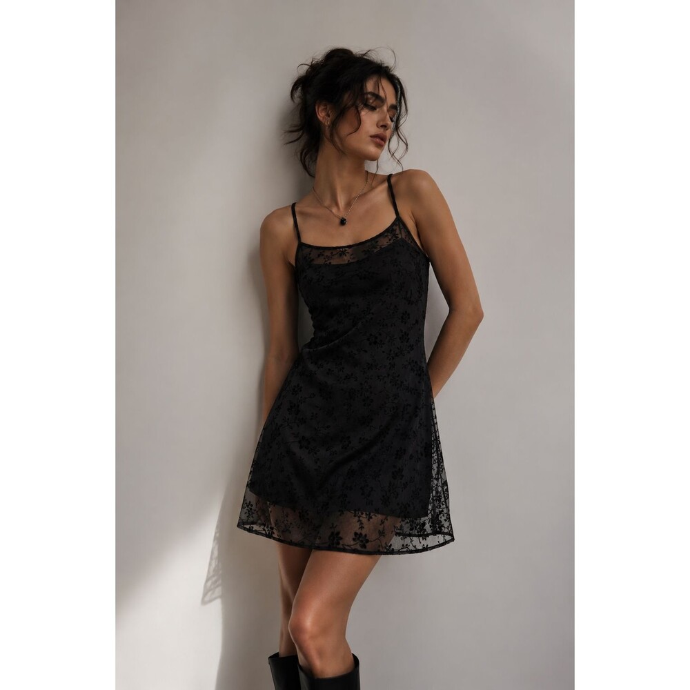 Black Lined Floral Mesh Dress 2X Coquette Y2K Fairy Grunge Whimsygoth